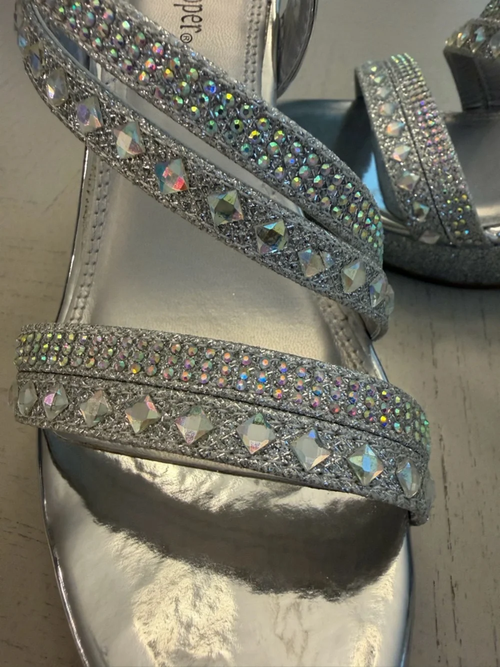 Silver Slippers wedge heels. Sling back, adjustable strap. Size 6 - Picture 4 of 6